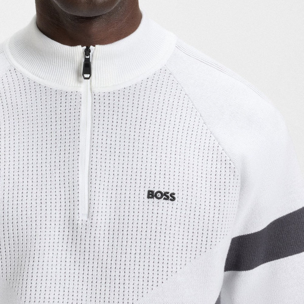 BOSS Golf Jumper - Knitted Retro SS Hybrid - Bright White FA25