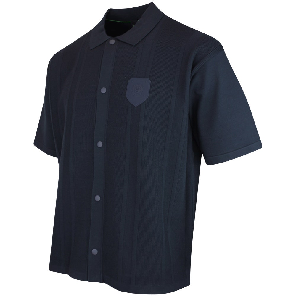 BOSS Golf Shirt - Knitted BC Lux Button Up - Dark Navy SP26