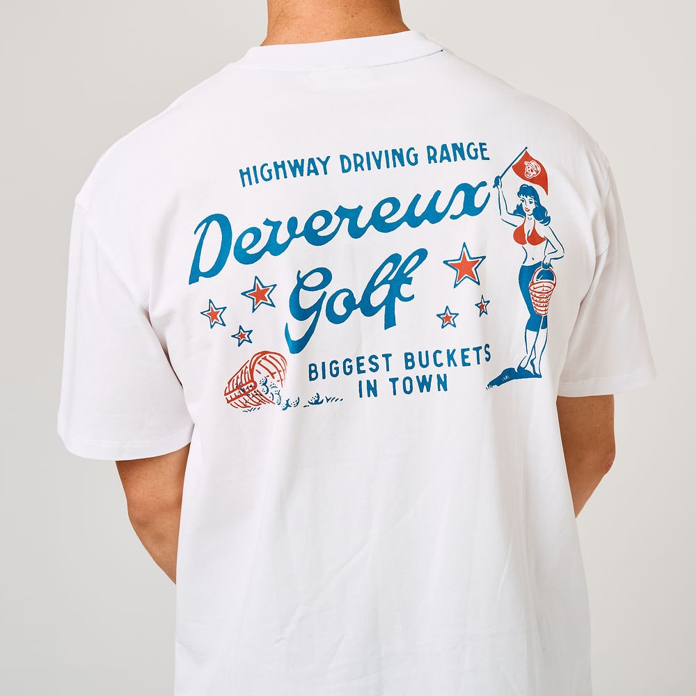 Devereux Golf T-Shirt - Range Buckets Tee - White FA26