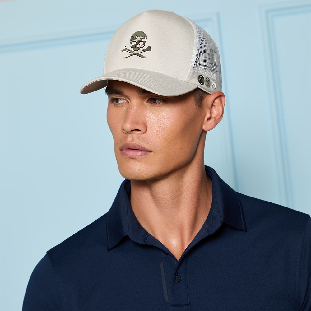 G/FORE Golf Cap - Camo Skull & Tees Tall Trucker - Pumice SS26
