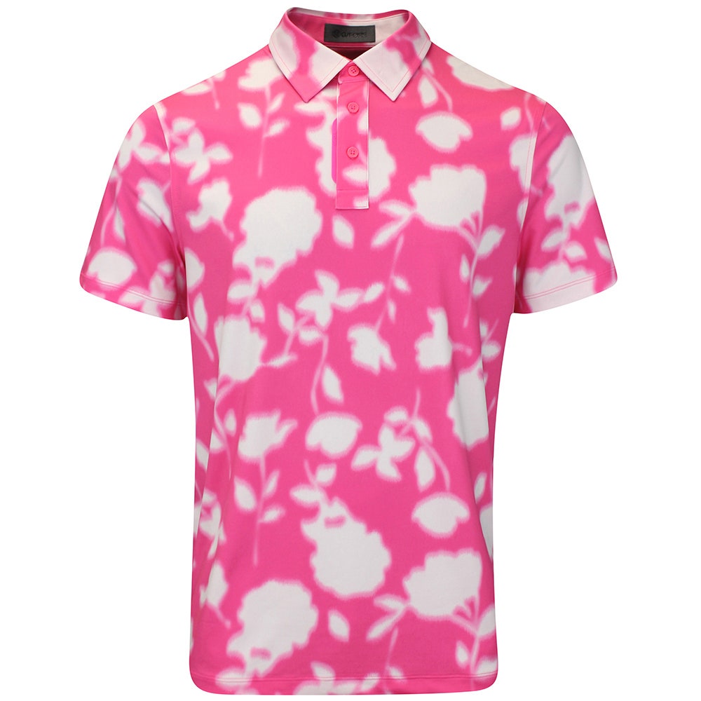 G/FORE Golf Shirt - Blur Floral Tech Jersey Polo - Knockout Pink FA25