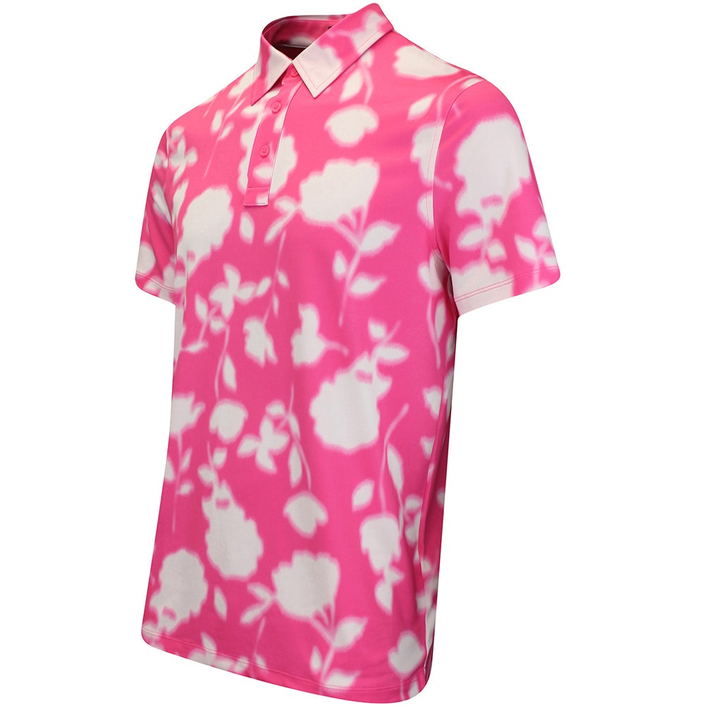 G/FORE Golf Shirt - Blur Floral Tech Jersey Polo - Knockout Pink FA25
