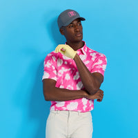 G/FORE Golf Shirt - Blur Floral Tech Jersey Polo - Knockout Pink FA25