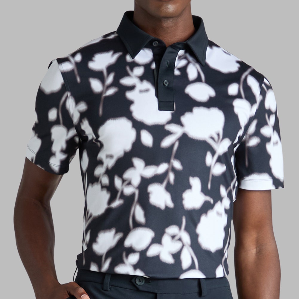 G/FORE Golf Shirt - Blur Floral Tech Jersey Polo - Onyx FA25