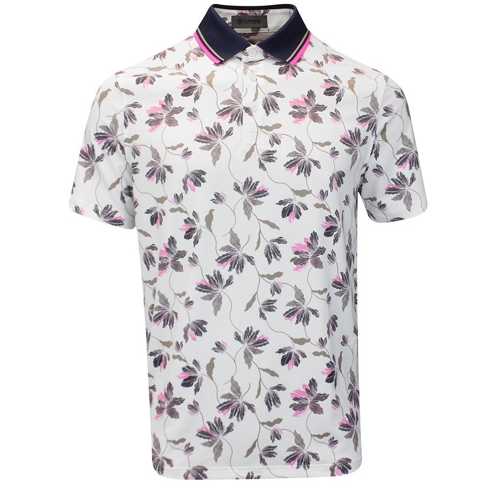 G/FORE Golf Shirt - Floral Tech Jersey Polo - Snow FA25