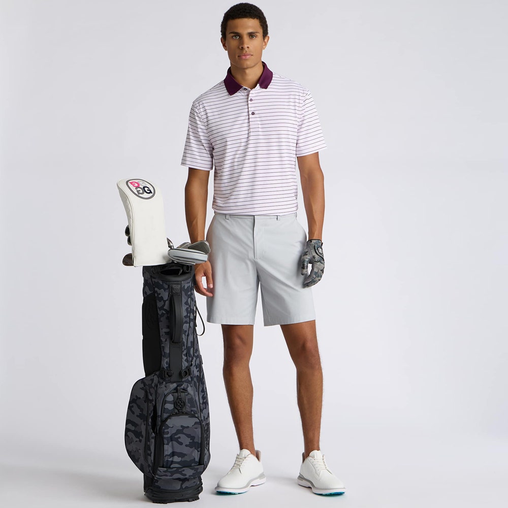G/FORE Golf Shirt - Herringbone Stripe Tech Jersey - Dark Plum AW26