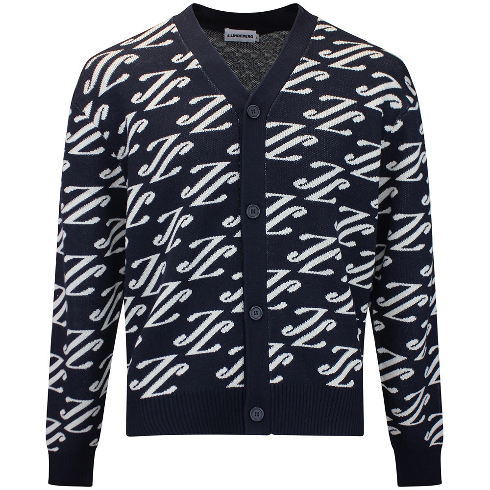 J.Lindeberg Golf Jumper - Denny Jacquard Cardigan - JL Navy AW26