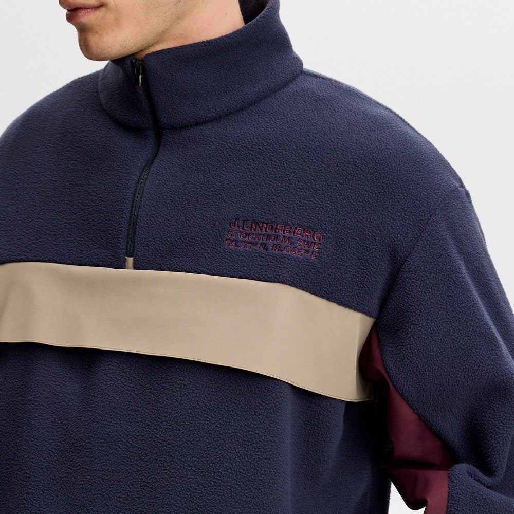 J.Lindeberg Golf Pullover - Quinn Fleece Hybrid QZ - JL Navy AW26