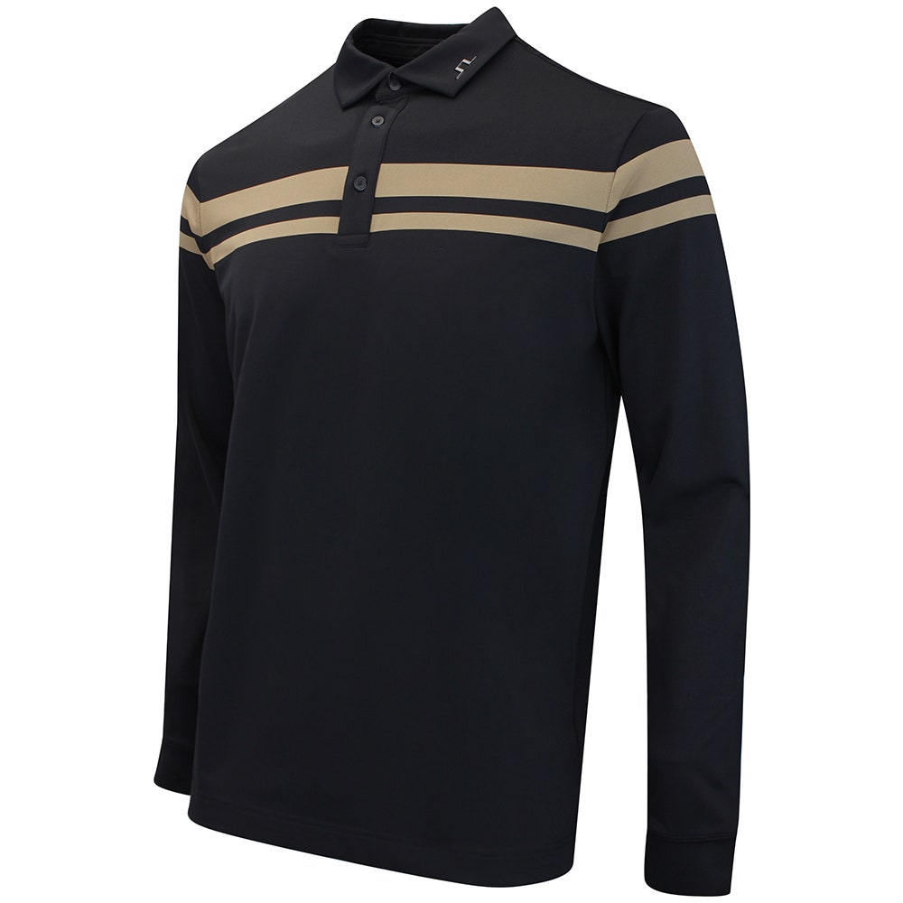 J.Lindeberg Golf Shirt - Kenny LS Stripe Polo - Black AW26