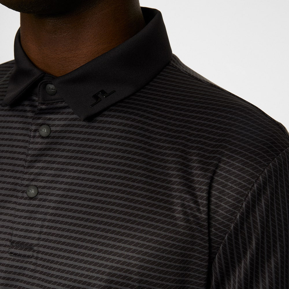 J.Lindeberg Golf Shirt - Marvin Stripe Regular Fit - Asphalt AW25