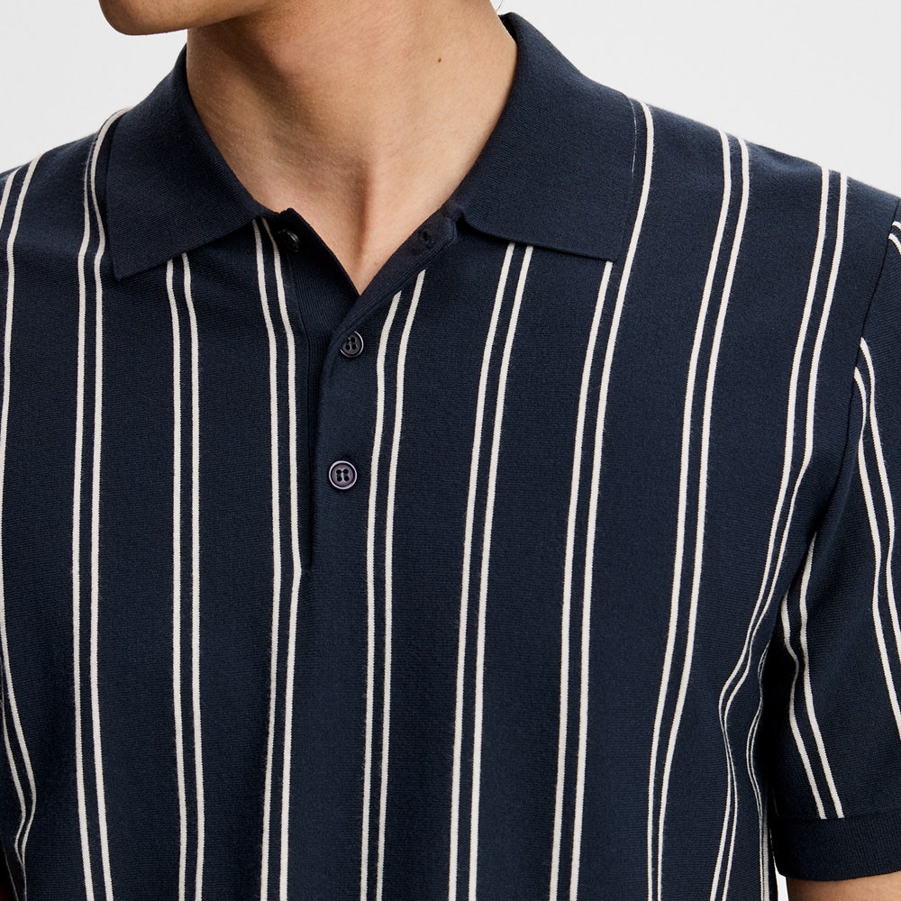 J.Lindeberg Golf Shirt - Reymond Stripe Knit Polo - JL Navy SH26