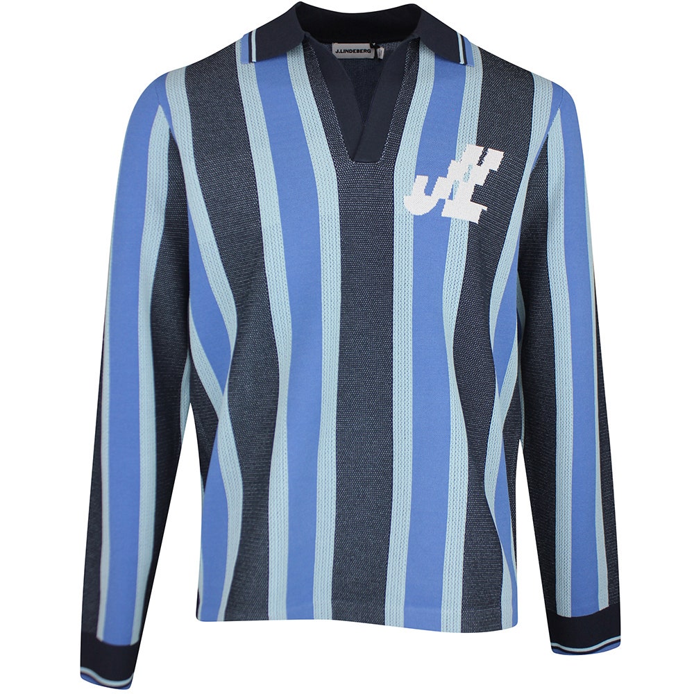 J.Lindeberg Golf Shirt - Silas Stripe Knit Sweater Polo - JL Navy SS26