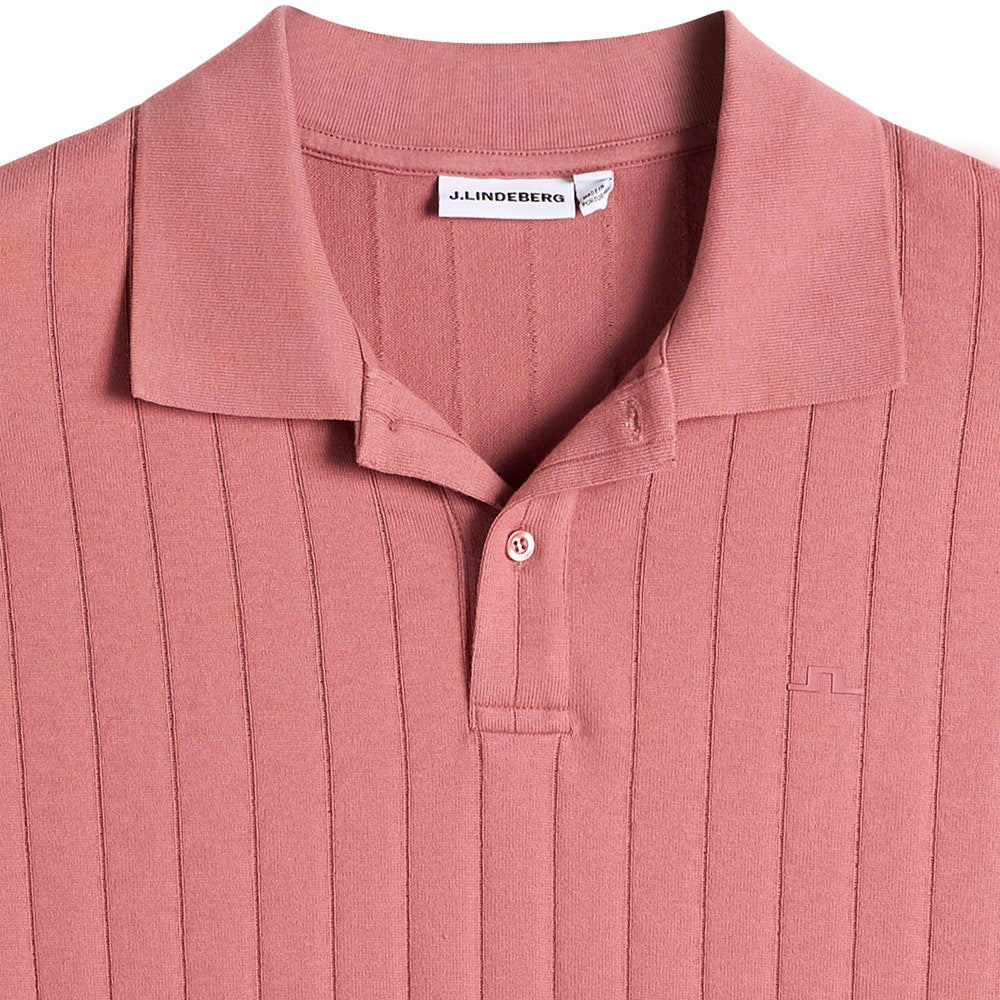 J.Lindeberg Golf Shirt - Simon Stripe Regular Fit - Withered Rose SS26