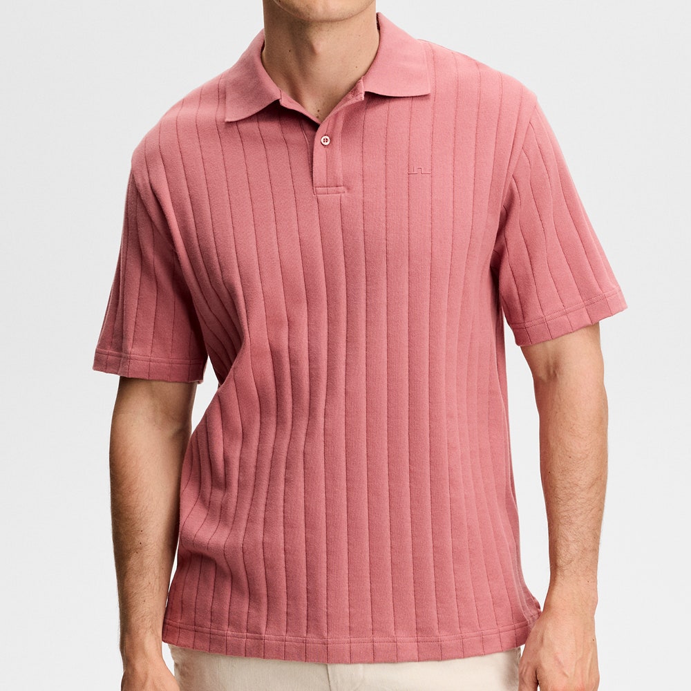J.Lindeberg Golf Shirt - Simon Stripe Regular Fit - Withered Rose SS26