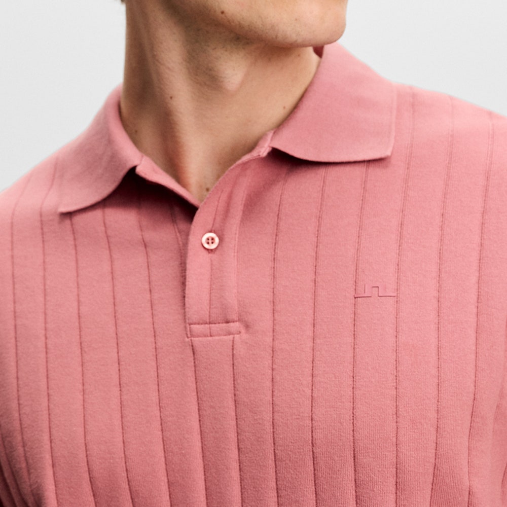 J.Lindeberg Golf Shirt - Simon Stripe Regular Fit - Withered Rose SS26