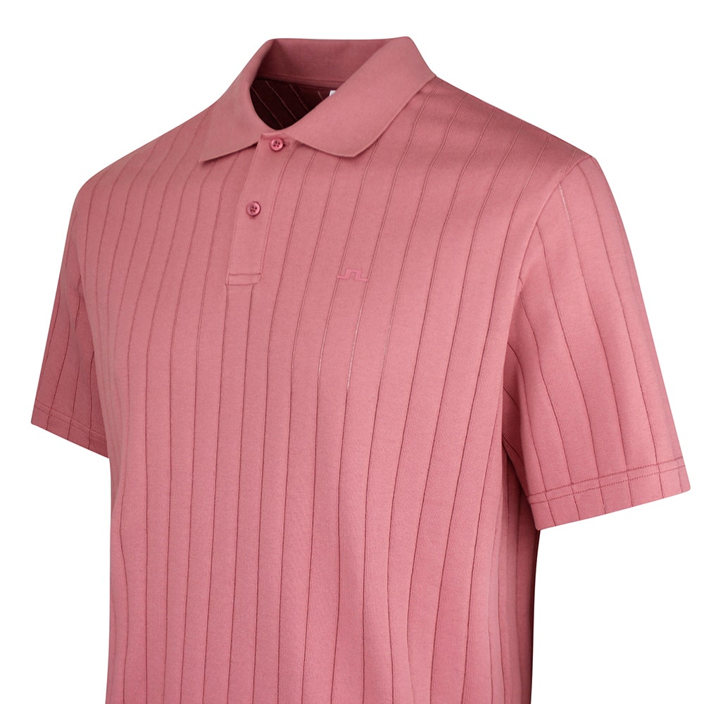 J.Lindeberg Golf Shirt - Simon Stripe Regular Fit - Withered Rose SS26