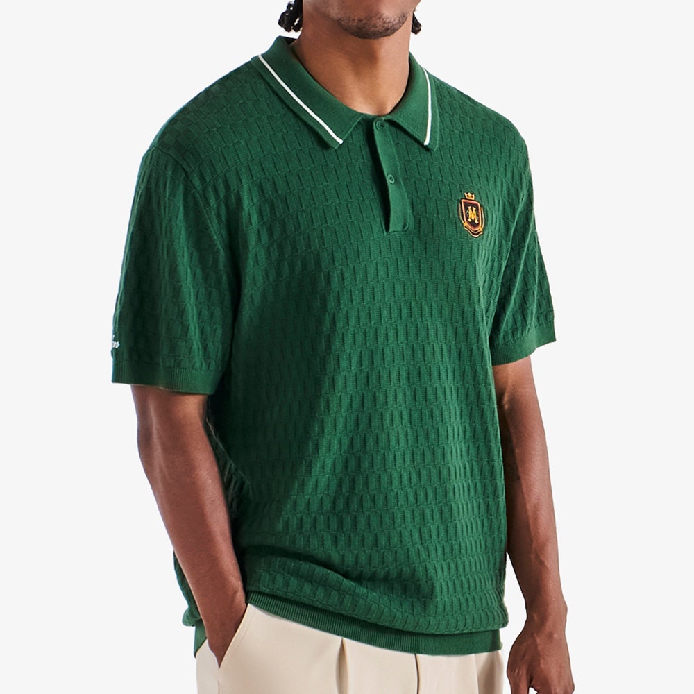 Malbon Golf Shirt - Crest Knit Polo - Myrtle FA25