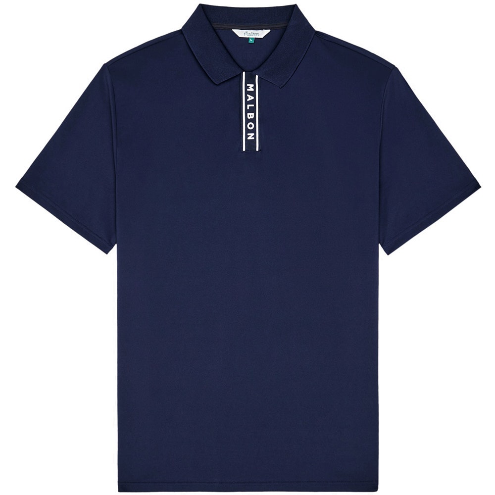 Malbon Golf Shirt - Evergreen Block Placket Polo - Navy SS26