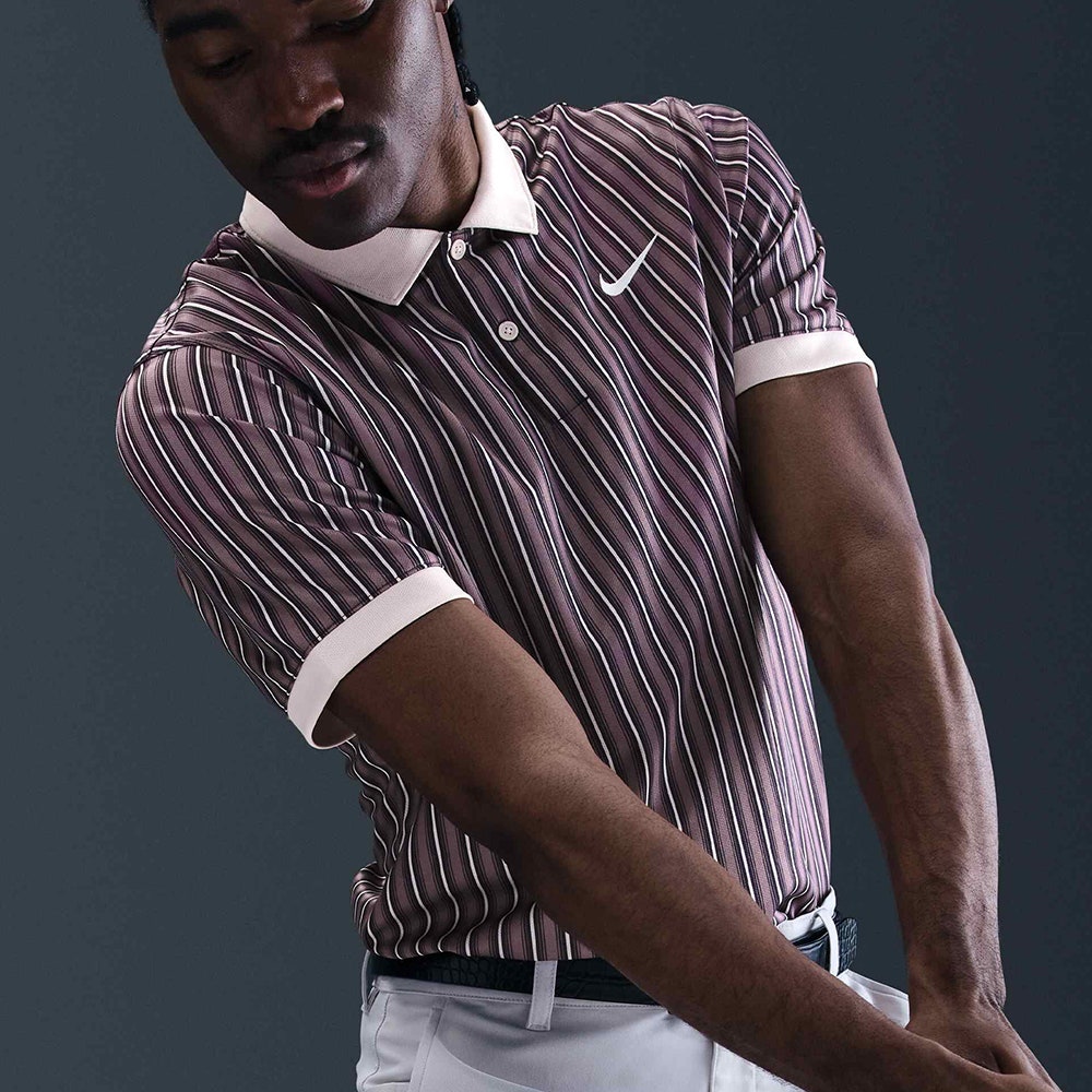 Nike Golf Shirt - NK DF Victory+ Stripe Polo - Taupe Grey FA25