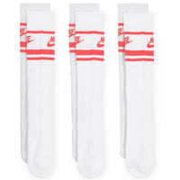 Nike Golf Socks - Sportswear Essential Crew - 3 Pk White - Hot Punch SP25