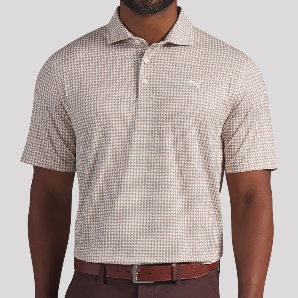 PUMA Golf Shirt - Cloudspun Mono Check Polo - Ice Coffee SS26