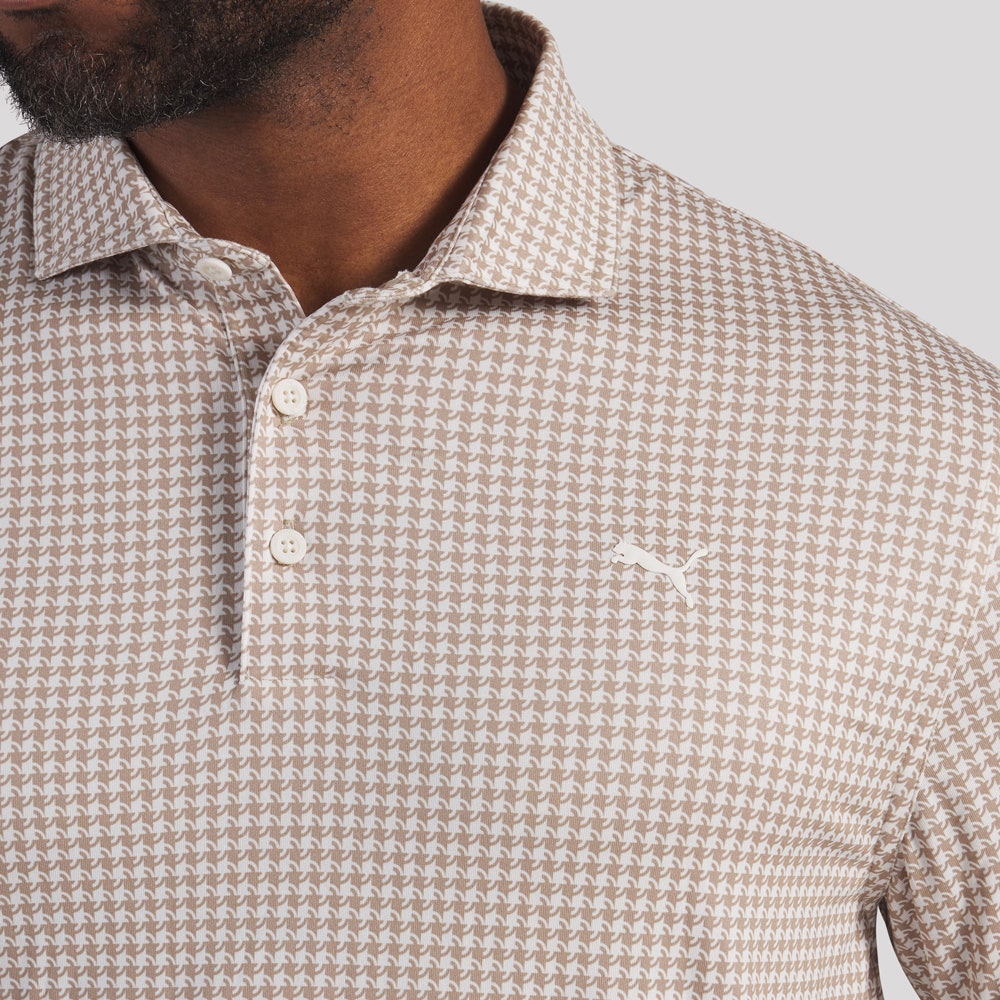PUMA Golf Shirt - Cloudspun Mono Check Polo - Ice Coffee SS26