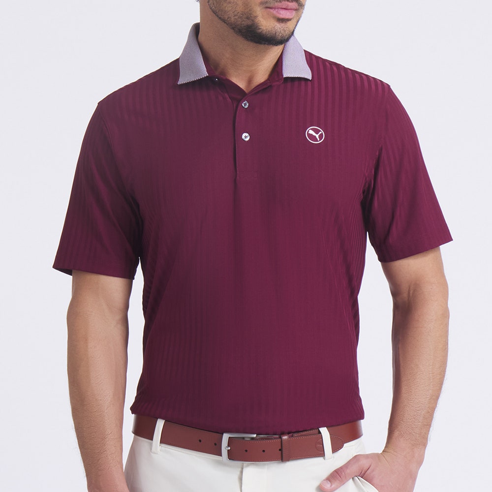 PUMA Golf Shirt - Mattr Stripe Jacquard Polo - Ruby Shimmer AW25