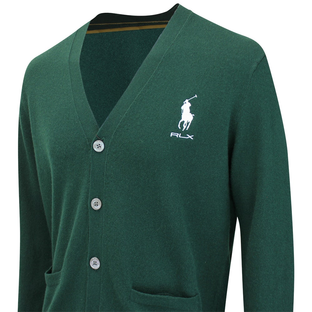 RLX Golf Jumper - RL Tour Pro Logo Cashmere Cardigan - Moss Agate SS26