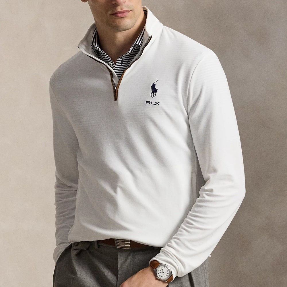 RLX Golf Pullover - RL Tour Pro Logo Heather QZ - Ceramic White AW26