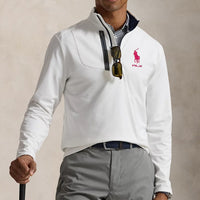 RLX Golf Pullover - RL Tour Pro Logo Lux Jersey - White - Pink FA25