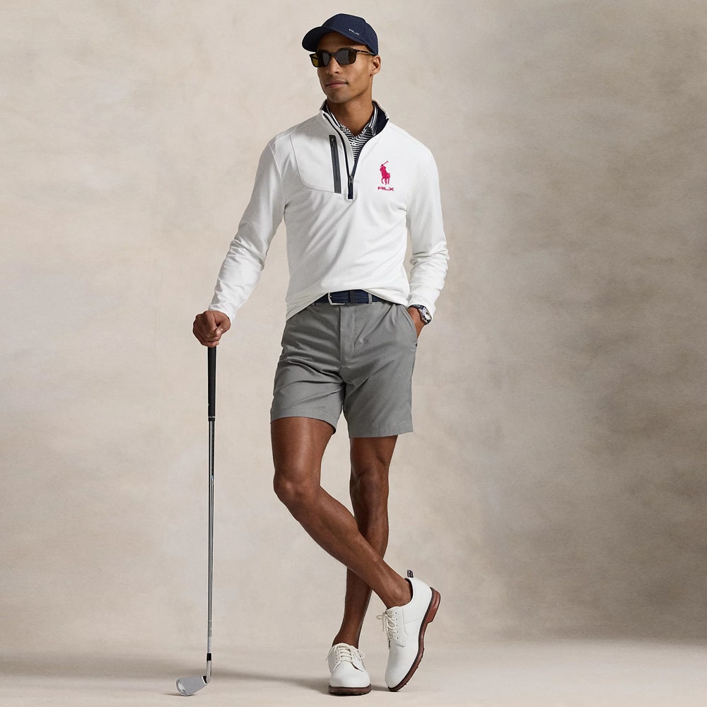 RLX Golf Pullover - RL Tour Pro Logo Lux Jersey - White - Pink FA25