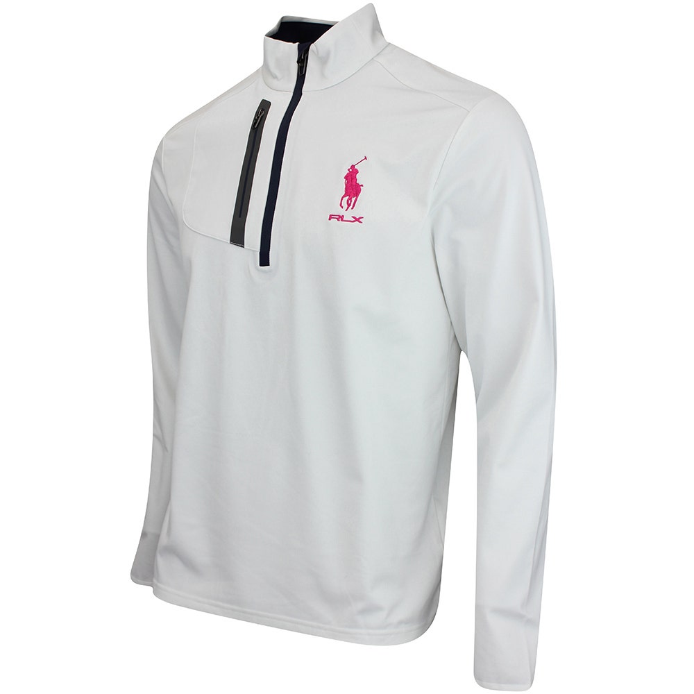 RLX Golf Pullover - RL Tour Pro Logo Lux Jersey - White - Pink FA25