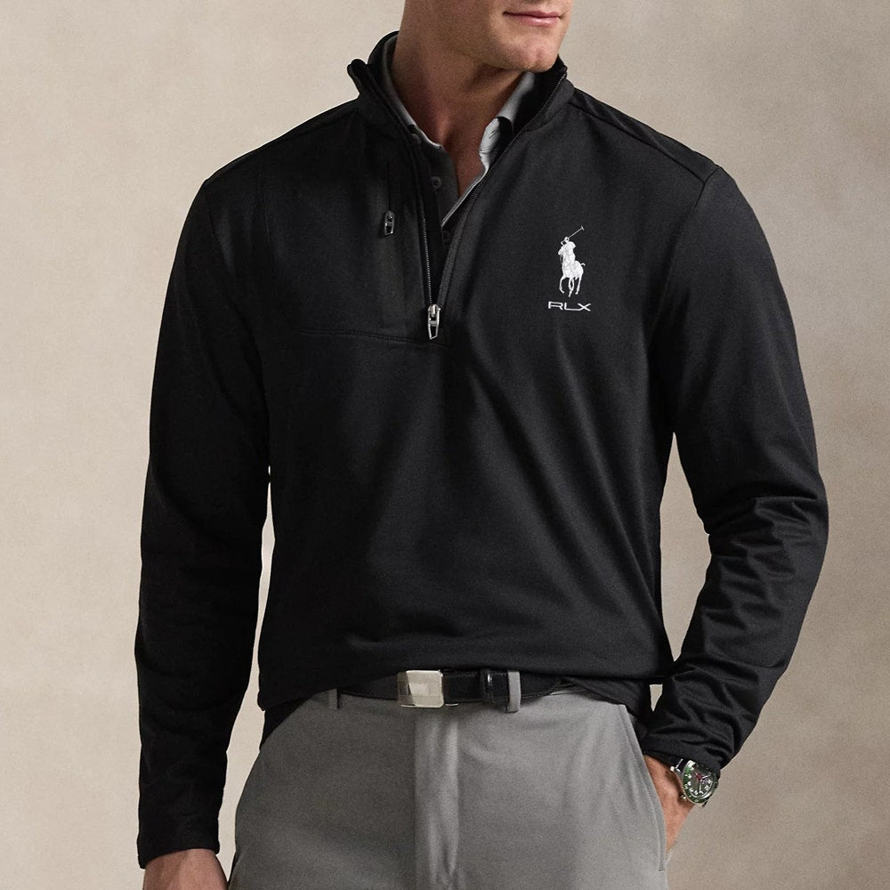 RLX Golf Pullover - RL Tour Pro Logo Lux QZ - Black - White SS26
