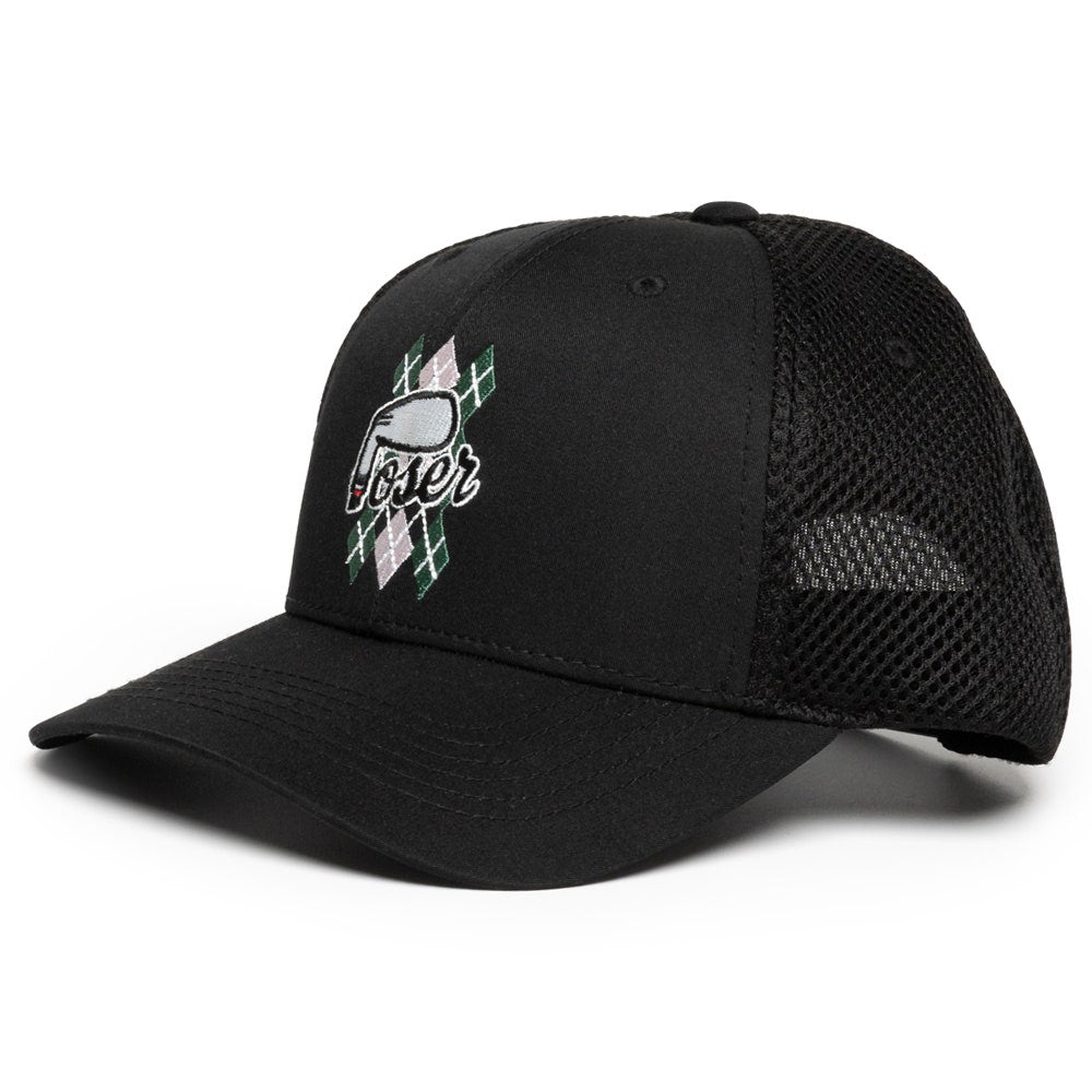 The Poser Club Golf Cap - TPC Argyle Tech Snapback - Black '26