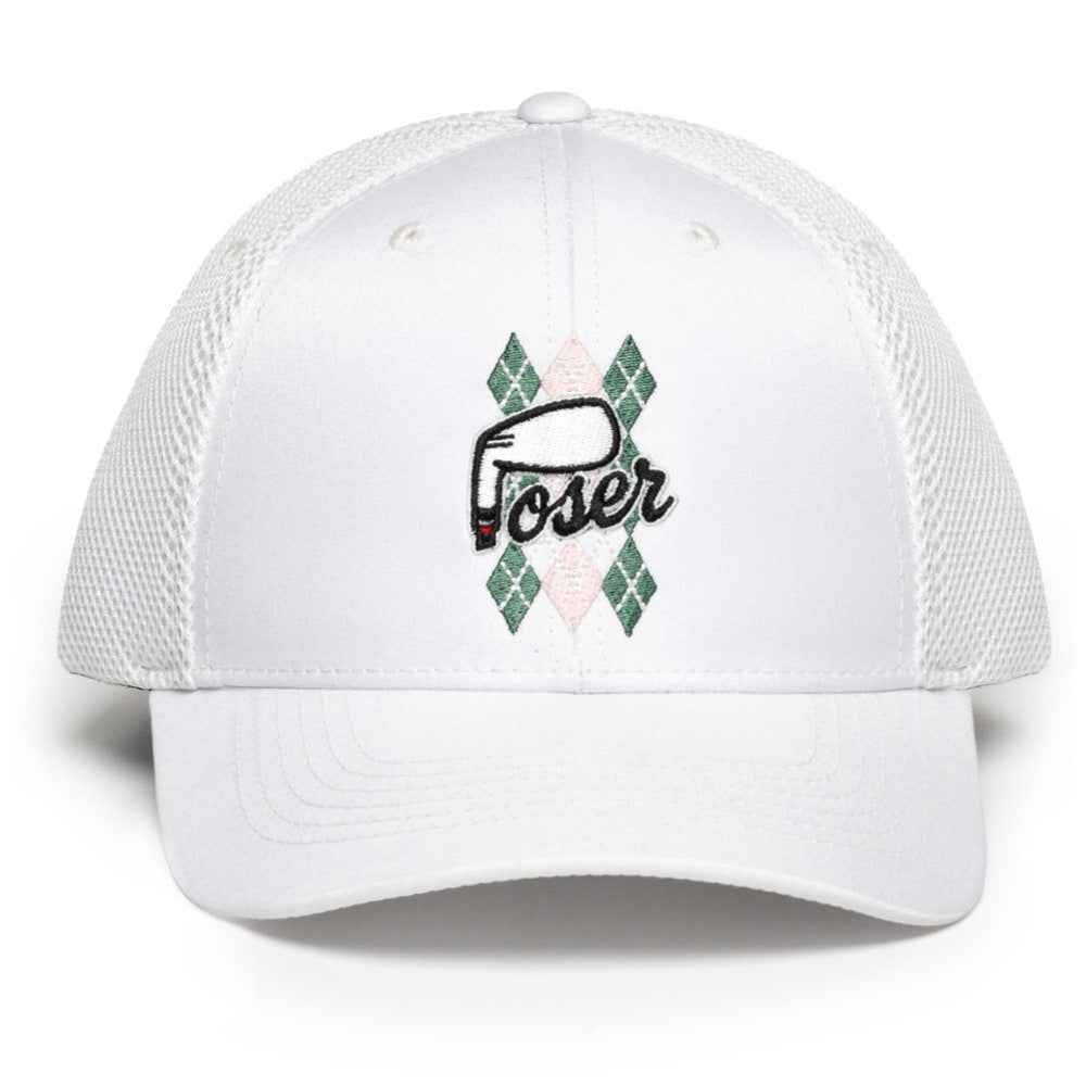 The Poser Club Golf Cap - TPC Argyle Tech Snapback - White '26