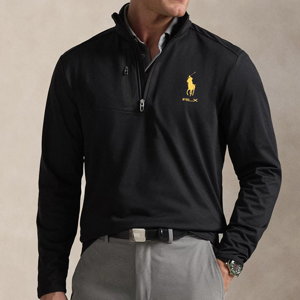 RLX Golf Pullover - RL Tour Pro Logo Lux QZ - Black - Yellow AW26