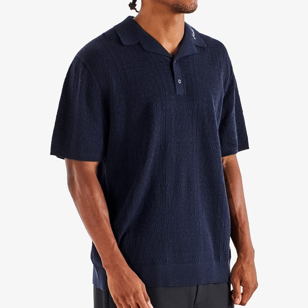 424038 - Malbon golf shirt resort crochet polo navy WI26 M-10311 NVY 8