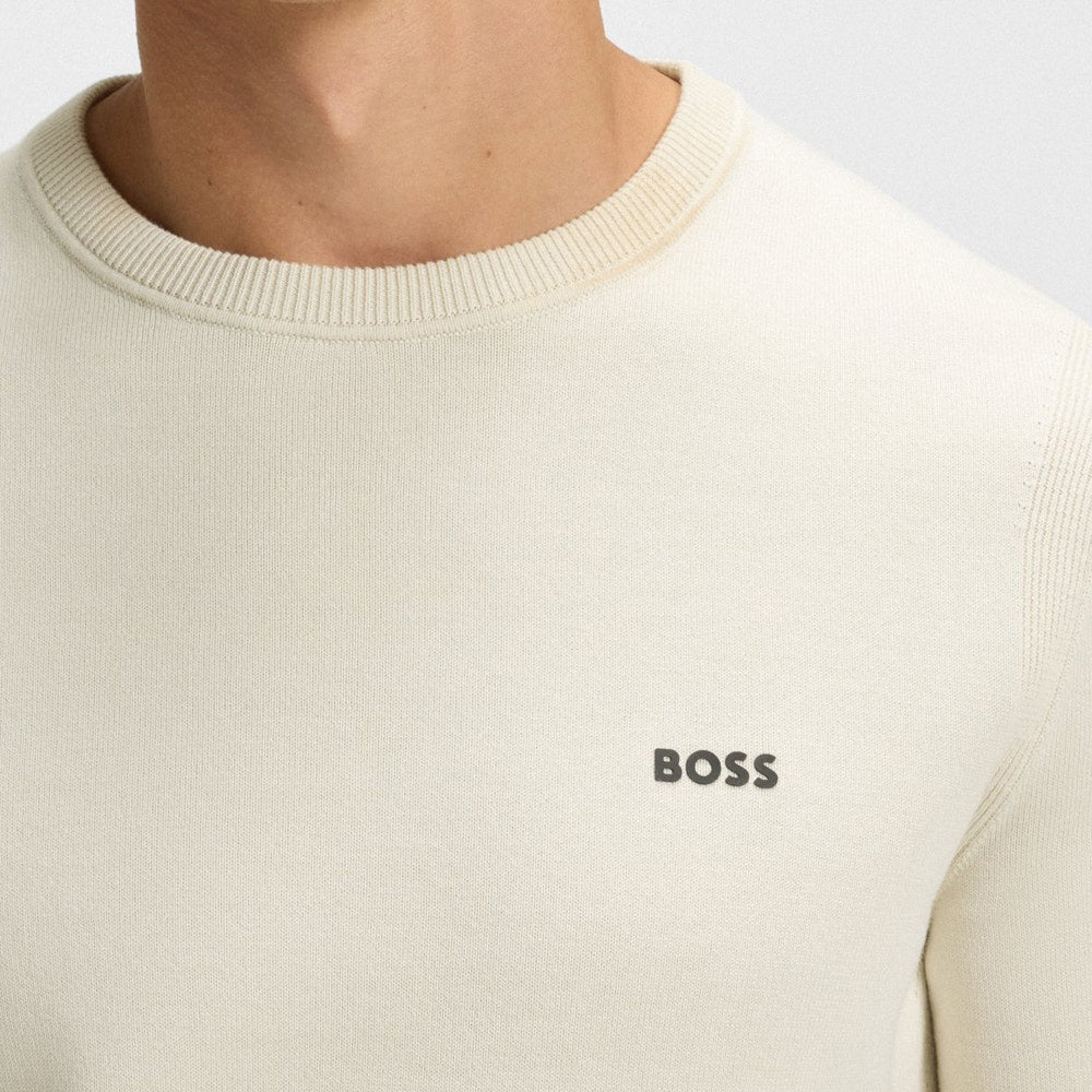 BOSS Golf Jumper - Knitted Ever-X Crew Neck - Almond Milk WI25