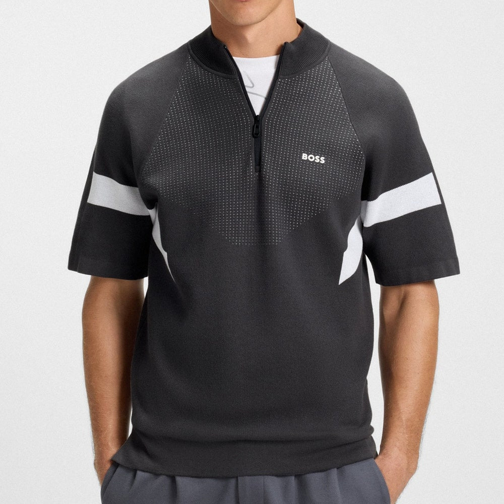 BOSS Golf Jumper - Knitted Retro SS Hybrid - Asphalt FA25
