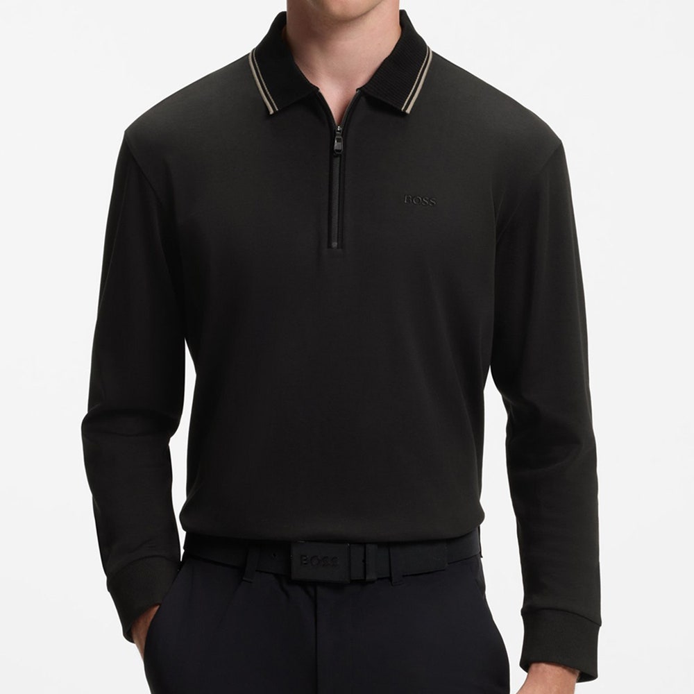 BOSS Golf Shirt - Cord Plisy LS Reg. Fit - Black WI26