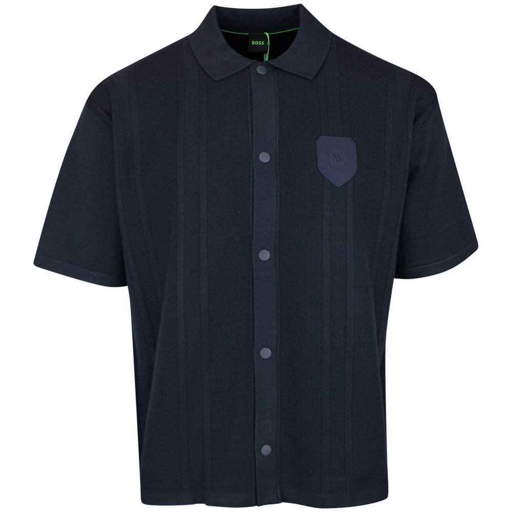 BOSS Golf Shirt - Knitted BC Lux Button Up - Dark Navy SP26