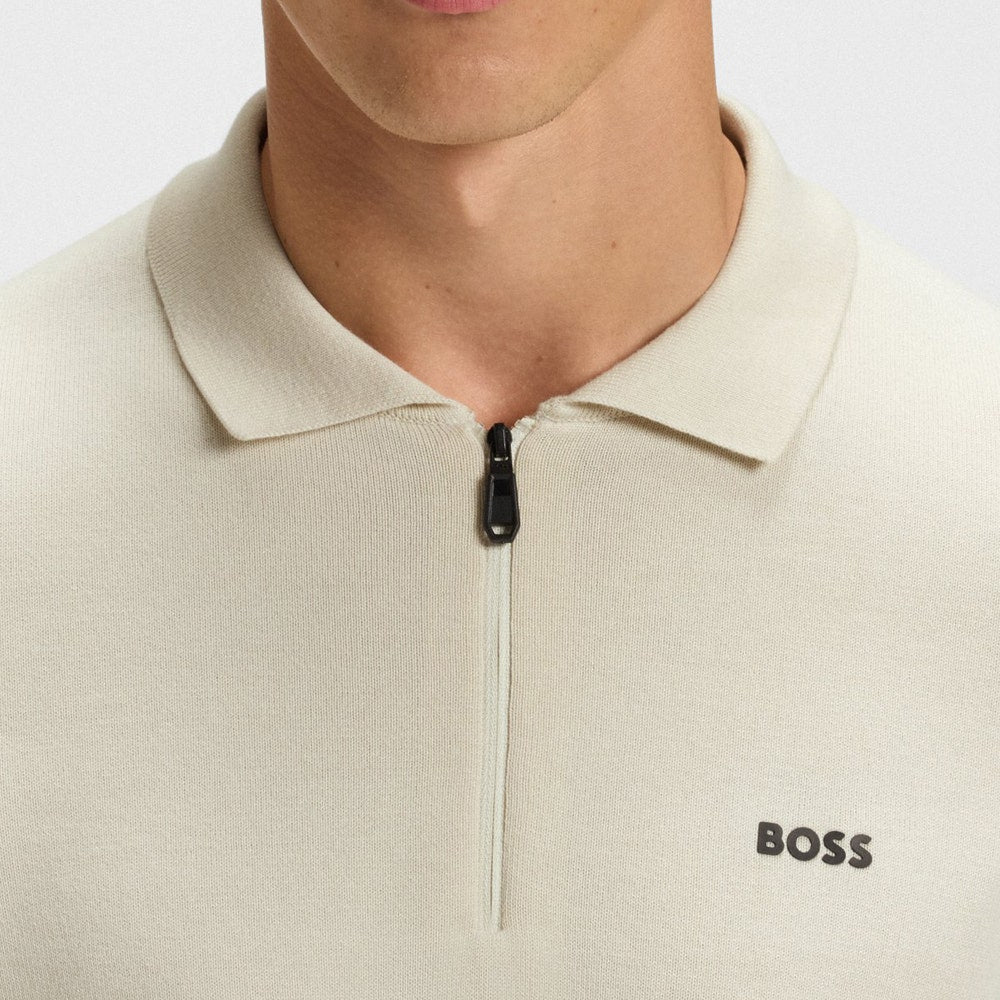 BOSS Golf Shirt - Knitted Ever-X LS Polo - Almond Milk WI25