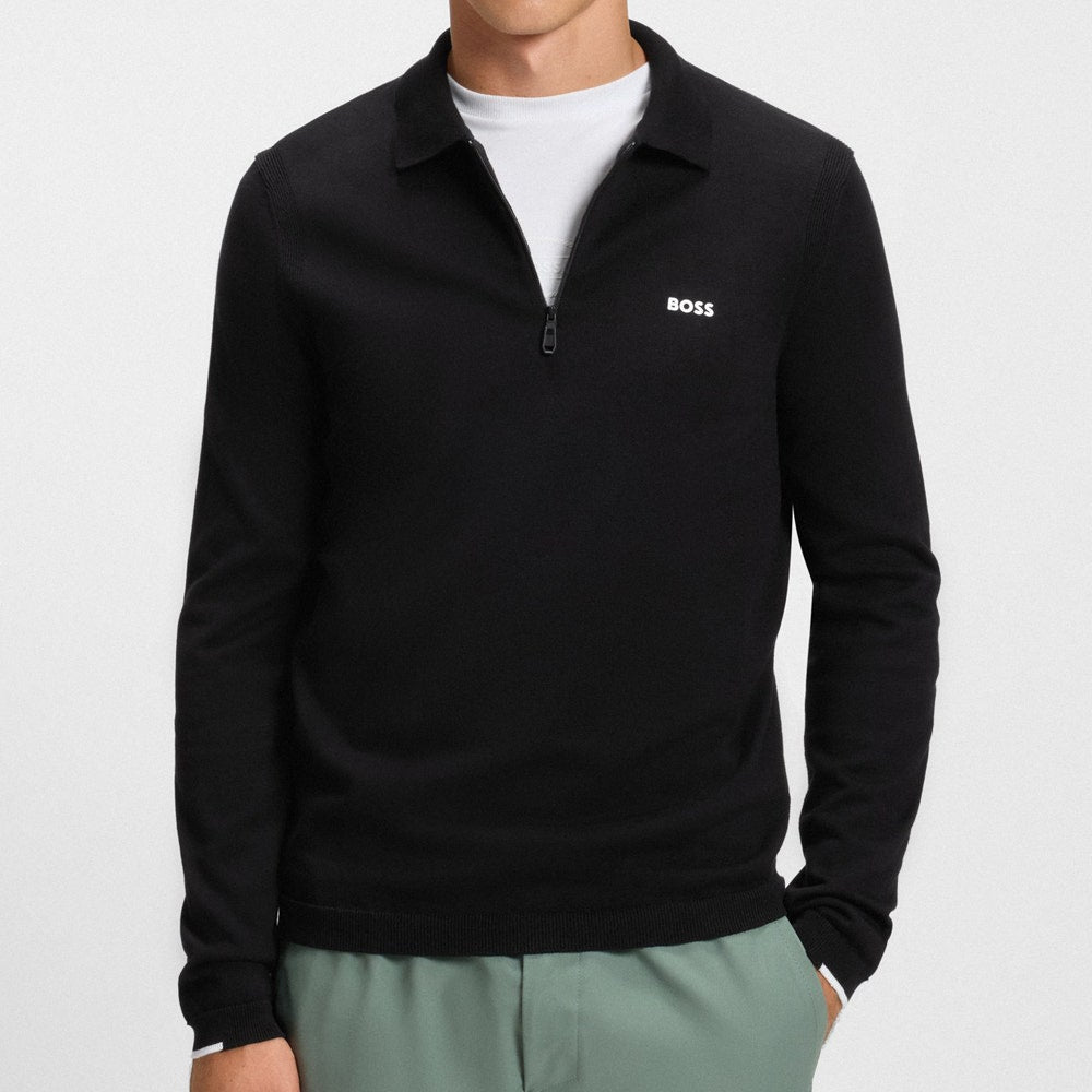 BOSS Golf Shirt - Knitted Ever-X LS Polo - Black WI25