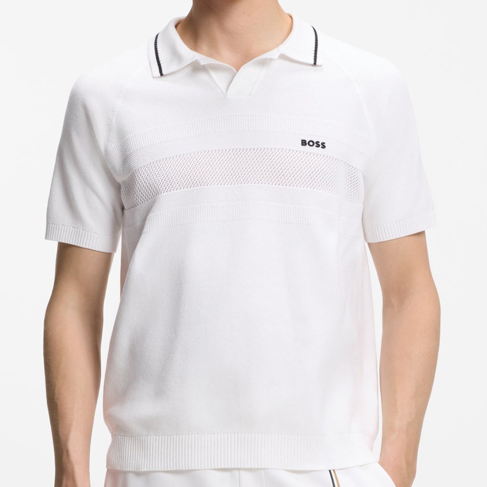 BOSS Golf Shirt - Knitted Member Polo - Bright White SU26