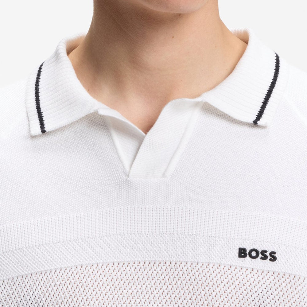 BOSS Golf Shirt - Knitted Member Polo - Bright White SU26