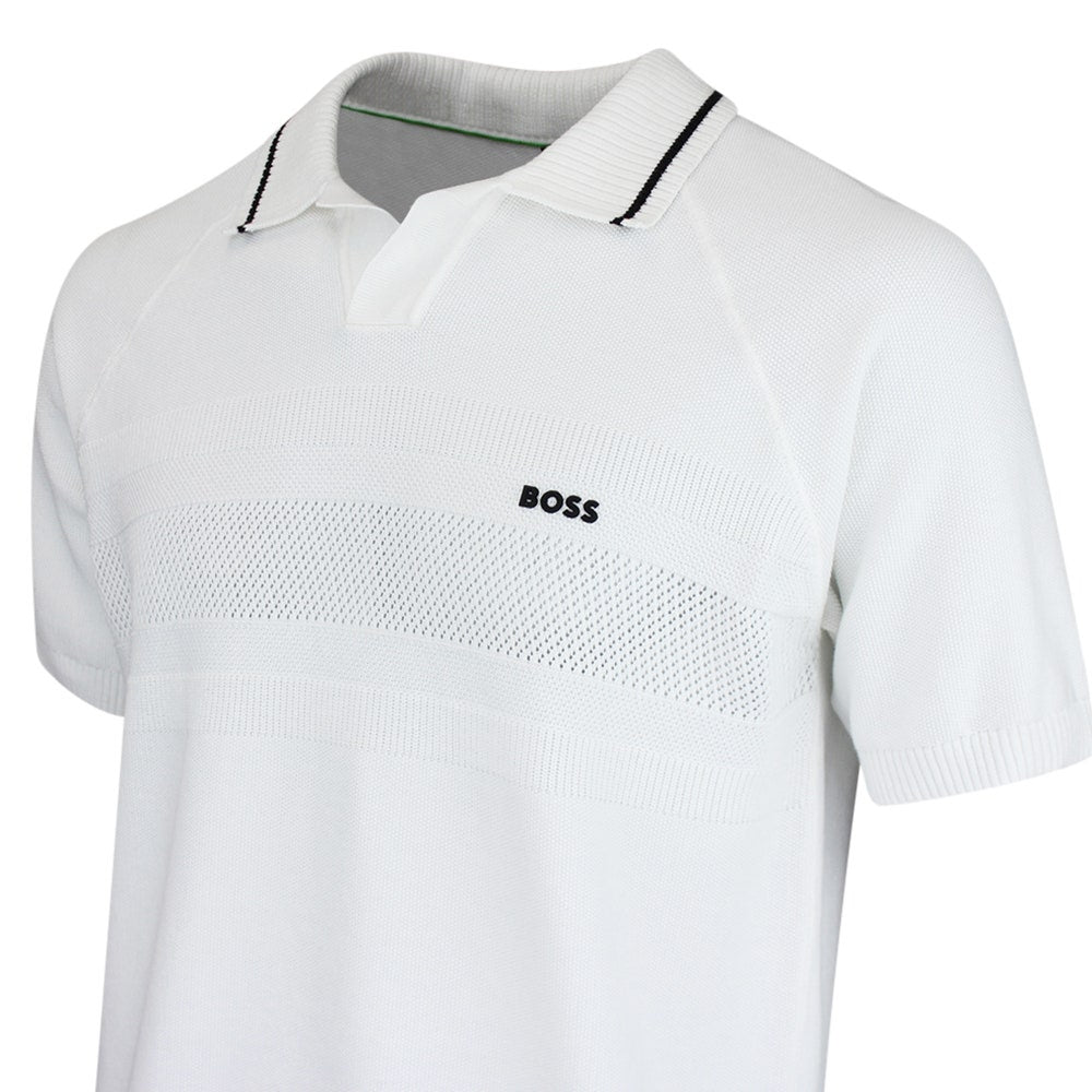 BOSS Golf Shirt - Knitted Member Polo - Bright White SU26