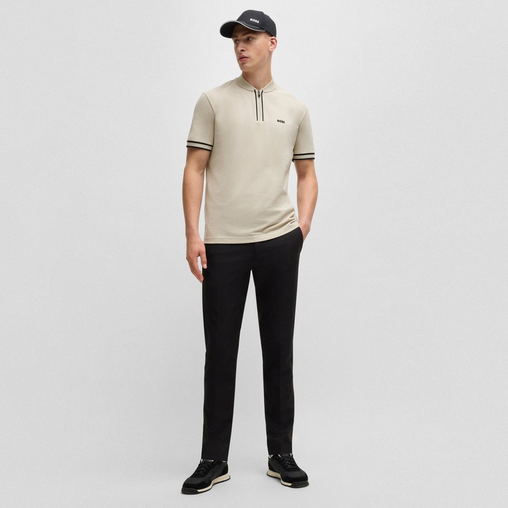 BOSS Golf Shirt - Pariq QZ Regular Fit - Stone Beige WI26