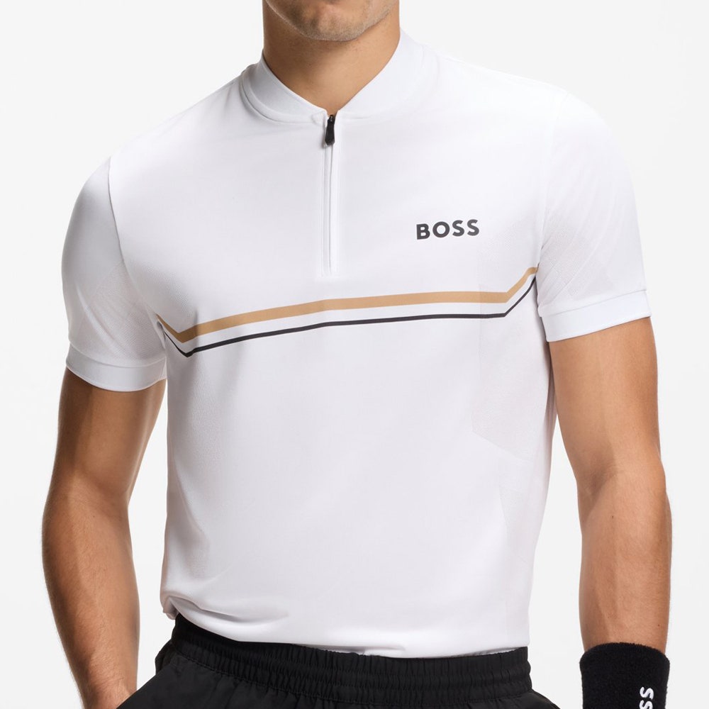 BOSS Golf Shirt - Spin Bodymapped TOC Slim - Bright White SP26
