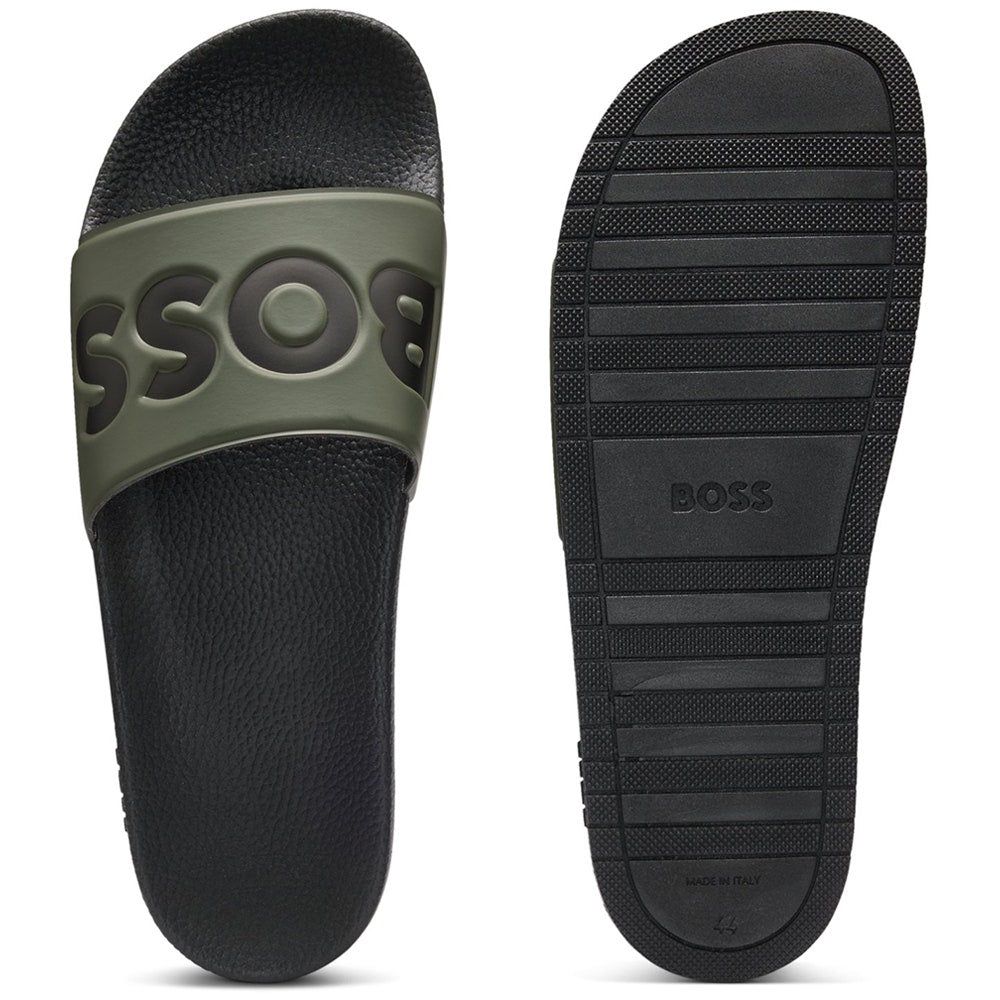 BOSS Golf Sliders - Aryeh Logo - Olive - Black FA25
