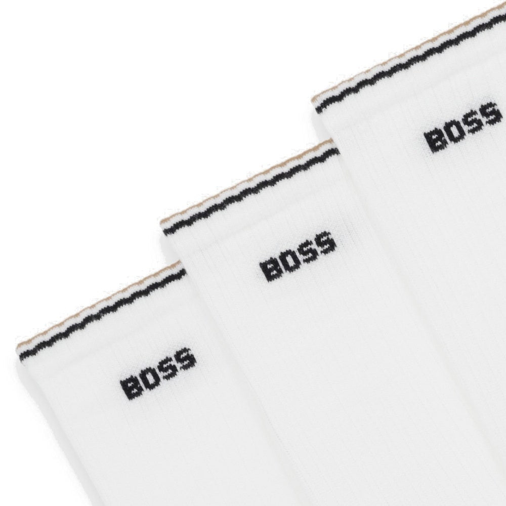BOSS Golf Socks - QS Rib Stripe CC - 3 Pack White SP26